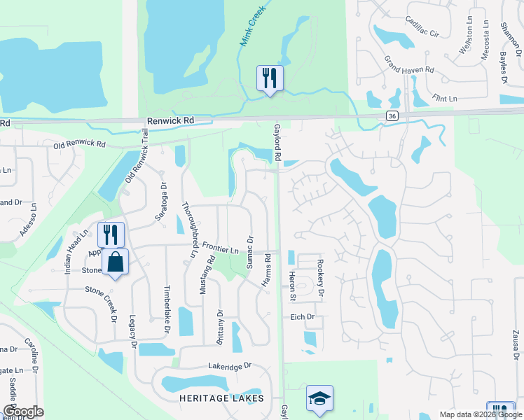 map of restaurants, bars, coffee shops, grocery stores, and more near 3721 Harms Road in Joliet
