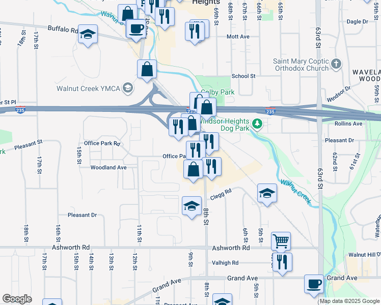 map of restaurants, bars, coffee shops, grocery stores, and more near 815 Office Park Rd in West Des Moines