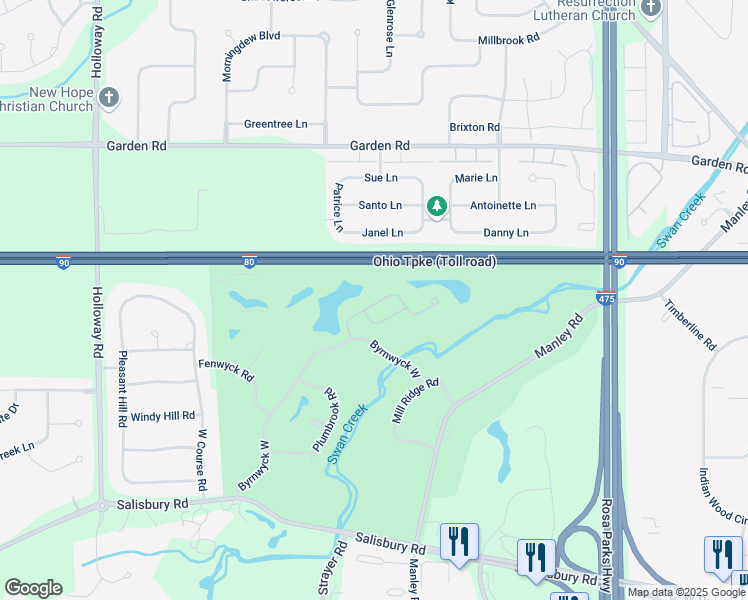map of restaurants, bars, coffee shops, grocery stores, and more near 6700 Embassy Court in Maumee