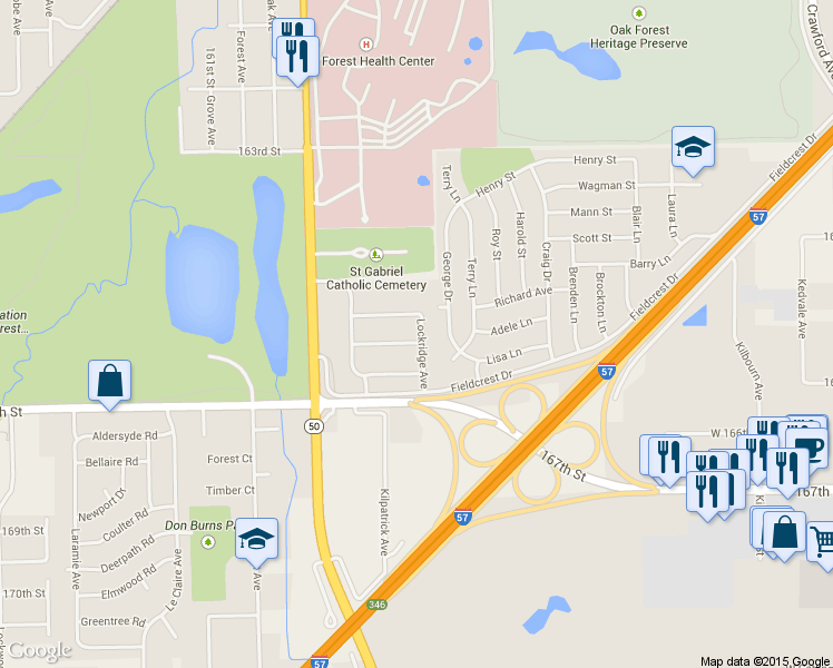 map of restaurants, bars, coffee shops, grocery stores, and more near 4606 Newberry Avenue in Oak Forest