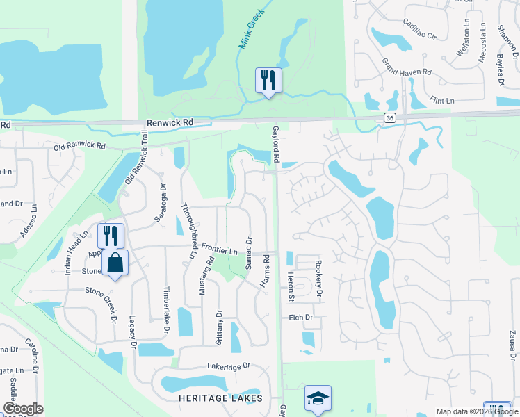 map of restaurants, bars, coffee shops, grocery stores, and more near 3721 Harms Road in Joliet