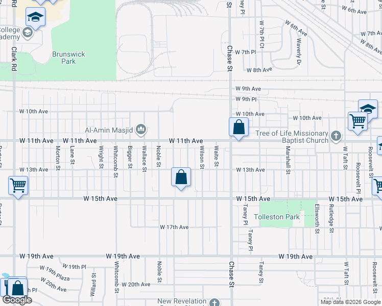 map of restaurants, bars, coffee shops, grocery stores, and more near 1141 Jennings Street in Gary