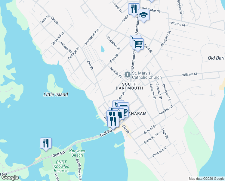 map of restaurants, bars, coffee shops, grocery stores, and more near 13 Sunview Terrace in Dartmouth