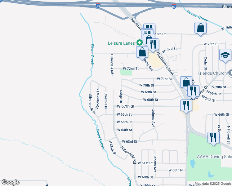 map of restaurants, bars, coffee shops, grocery stores, and more near 6810 Ridge Dr in Davenport