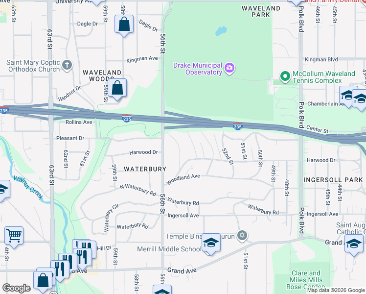 map of restaurants, bars, coffee shops, grocery stores, and more near 714 54th Street in Des Moines