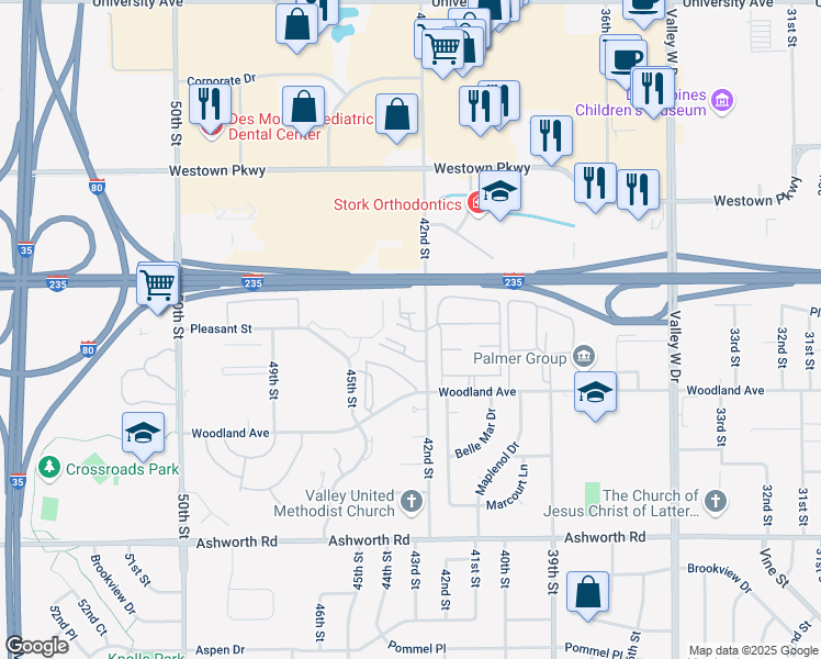 map of restaurants, bars, coffee shops, grocery stores, and more near 4204 Van Buren Drive in West Des Moines