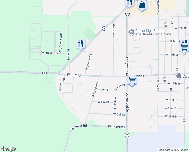 map of restaurants, bars, coffee shops, grocery stores, and more near 2288 West 18th Street in La Porte