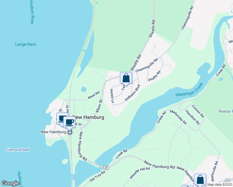map of restaurants, bars, coffee shops, grocery stores, and more near 12-15 Twin Road in Wappingers Falls