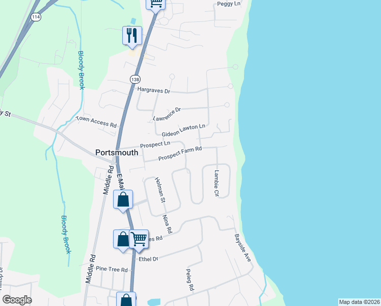 map of restaurants, bars, coffee shops, grocery stores, and more near 118 Prospect Farm Road in Portsmouth