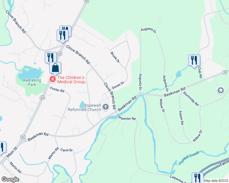 map of restaurants, bars, coffee shops, grocery stores, and more near 1 Doran Drive in Hopewell Junction