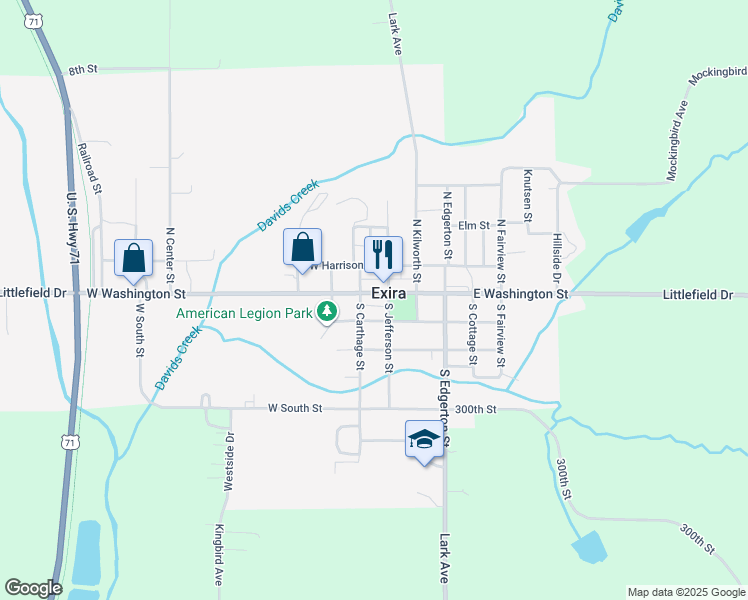 map of restaurants, bars, coffee shops, grocery stores, and more near in Exira