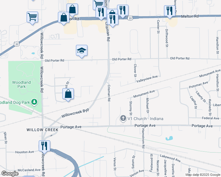 map of restaurants, bars, coffee shops, grocery stores, and more near 2109 Crisman Road in Portage