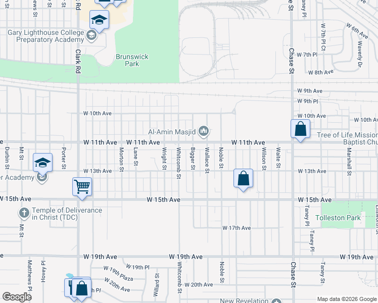 map of restaurants, bars, coffee shops, grocery stores, and more near 1145 Bigger Street in Gary