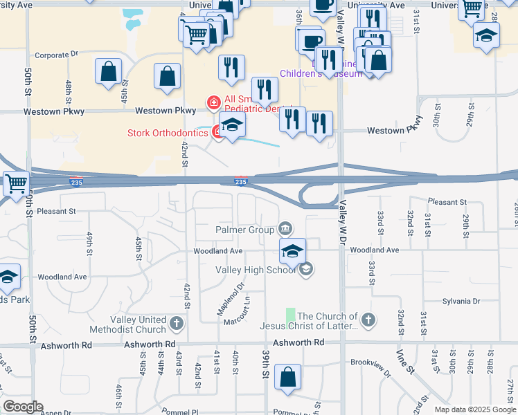 map of restaurants, bars, coffee shops, grocery stores, and more near 3955 Woodland Avenue in West Des Moines