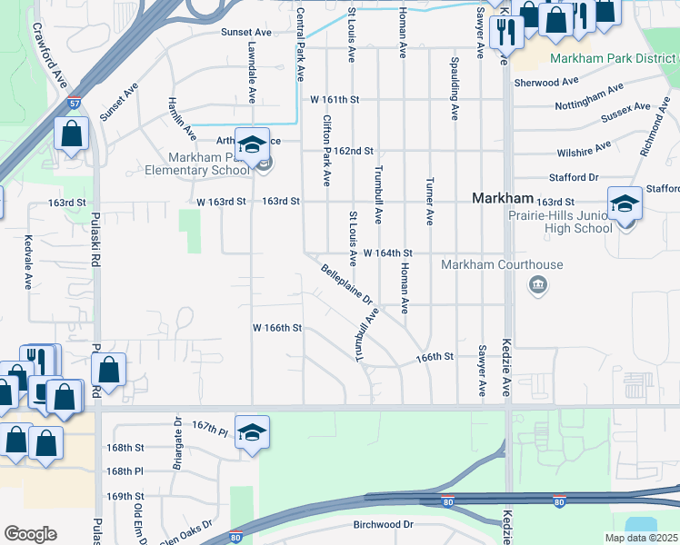 map of restaurants, bars, coffee shops, grocery stores, and more near 16437 Belleplaine Drive in Markham