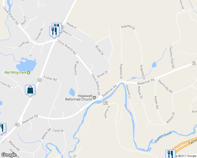 map of restaurants, bars, coffee shops, grocery stores, and more near 1 Doran Drive in Hopewell Junction
