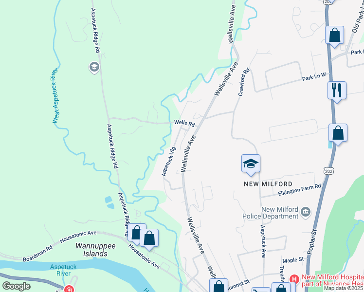 map of restaurants, bars, coffee shops, grocery stores, and more near 228 Wellsville Avenue in New Milford