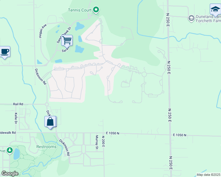 map of restaurants, bars, coffee shops, grocery stores, and more near Amen Corner Ct in Chesterton