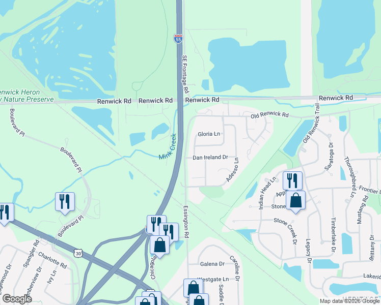 map of restaurants, bars, coffee shops, grocery stores, and more near 18 Dan Ireland Drive in Plainfield