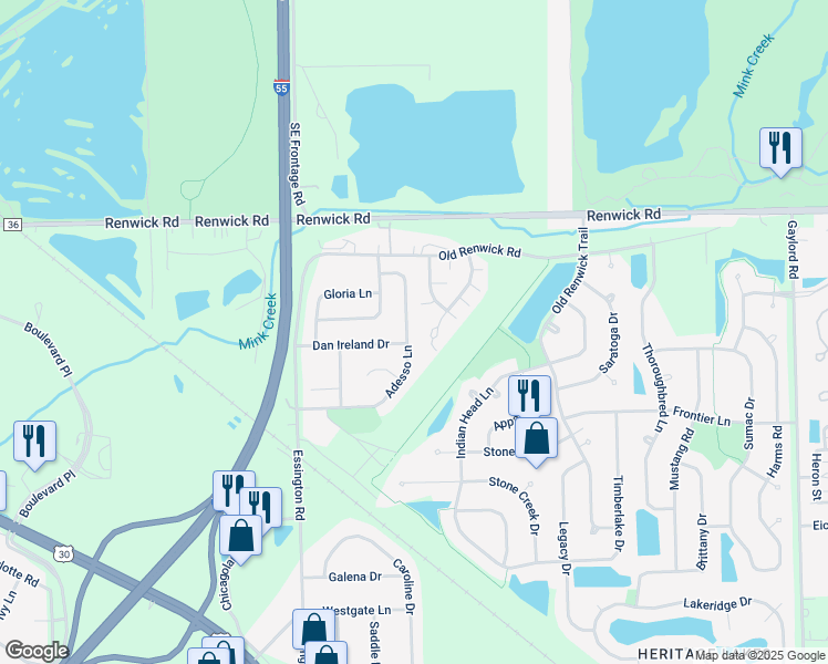 map of restaurants, bars, coffee shops, grocery stores, and more near 3816 Adesso Lane in Joliet