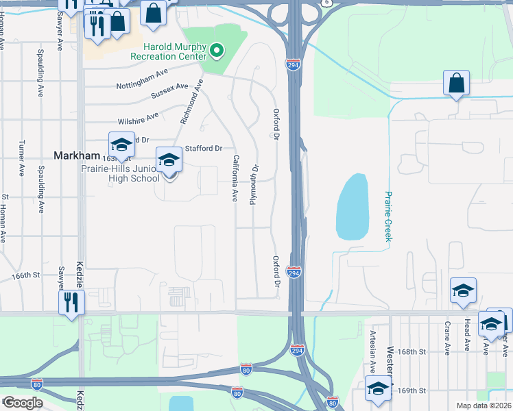 map of restaurants, bars, coffee shops, grocery stores, and more near 16358 Plymouth Drive in Markham
