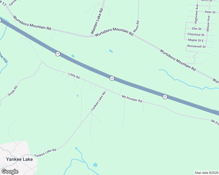 map of restaurants, bars, coffee shops, grocery stores, and more near New York 17 in Wurtsboro