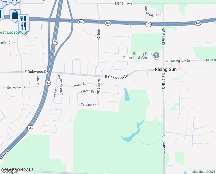 map of restaurants, bars, coffee shops, grocery stores, and more near 6016 Robin Road in Pleasant Hill
