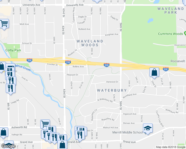 map of restaurants, bars, coffee shops, grocery stores, and more near 5976 Pleasant Drive in Des Moines