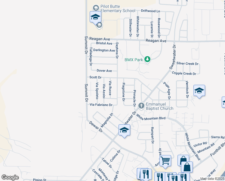 map of restaurants, bars, coffee shops, grocery stores, and more near 3200-3498 Dover Ave in Rock Springs