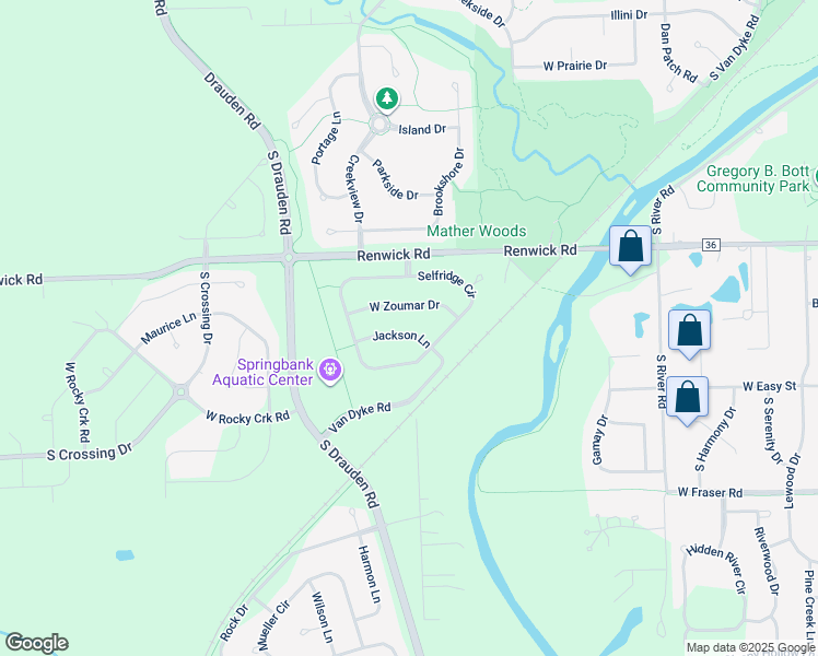 map of restaurants, bars, coffee shops, grocery stores, and more near 25202 Jackson Lane in Plainfield