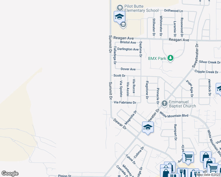map of restaurants, bars, coffee shops, grocery stores, and more near Summit Drive in Rock Springs