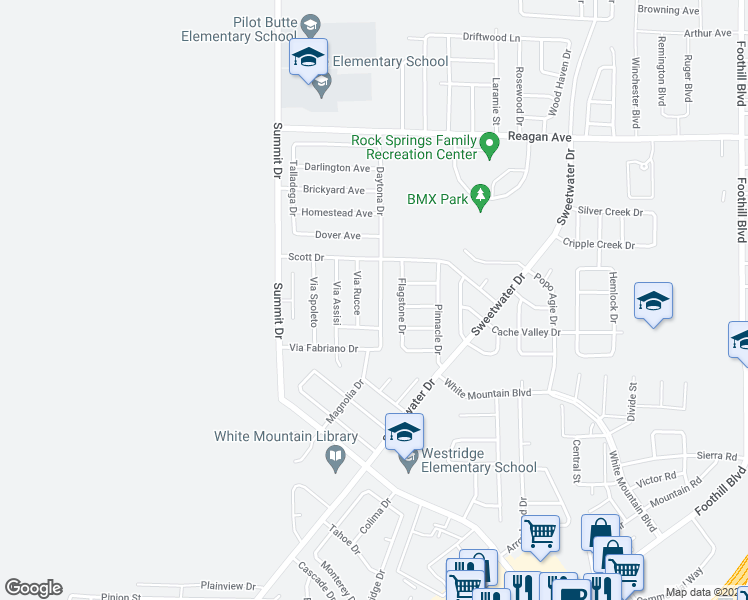 map of restaurants, bars, coffee shops, grocery stores, and more near 326 Daytona Drive in Rock Springs