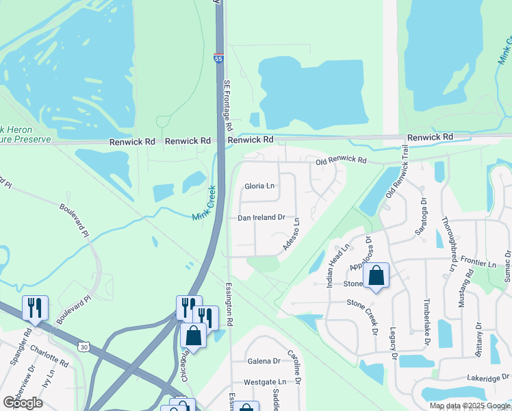 map of restaurants, bars, coffee shops, grocery stores, and more near 3111 Nantucket Drive in Joliet