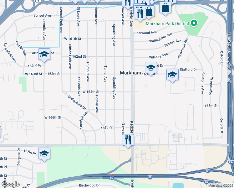 map of restaurants, bars, coffee shops, grocery stores, and more near 16405 Spaulding Avenue in Markham