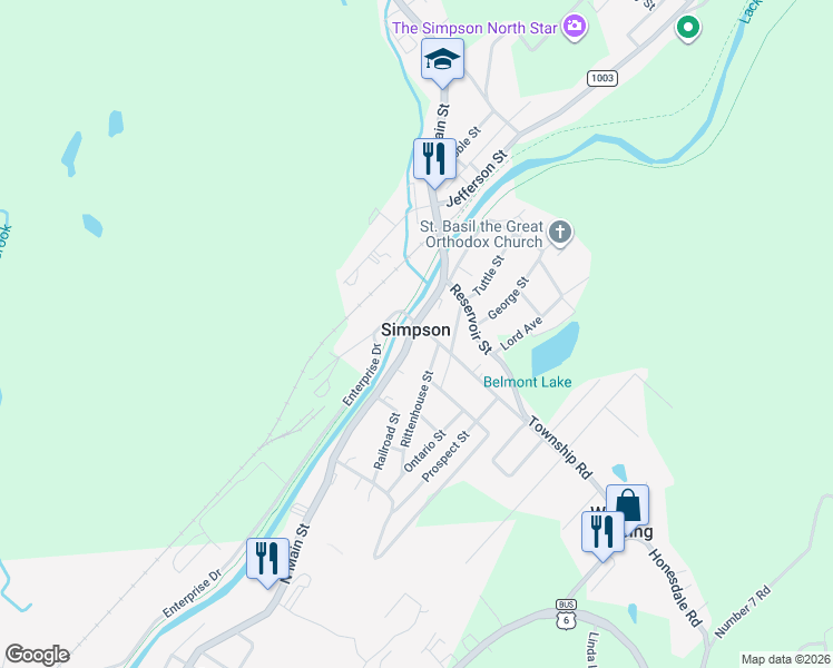 map of restaurants, bars, coffee shops, grocery stores, and more near in Simpson