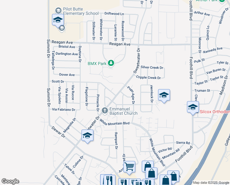 map of restaurants, bars, coffee shops, grocery stores, and more near 3107 Scott Drive in Rock Springs
