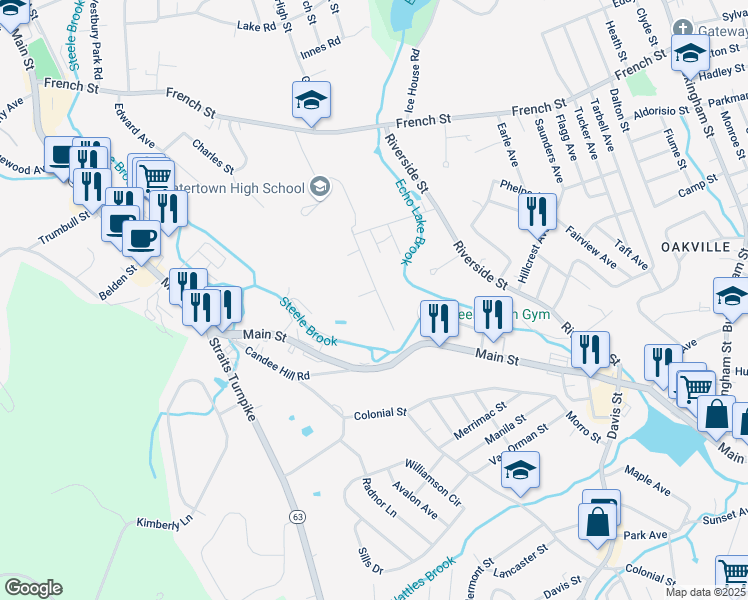 map of restaurants, bars, coffee shops, grocery stores, and more near 13 Pleasant View Avenue in Watertown