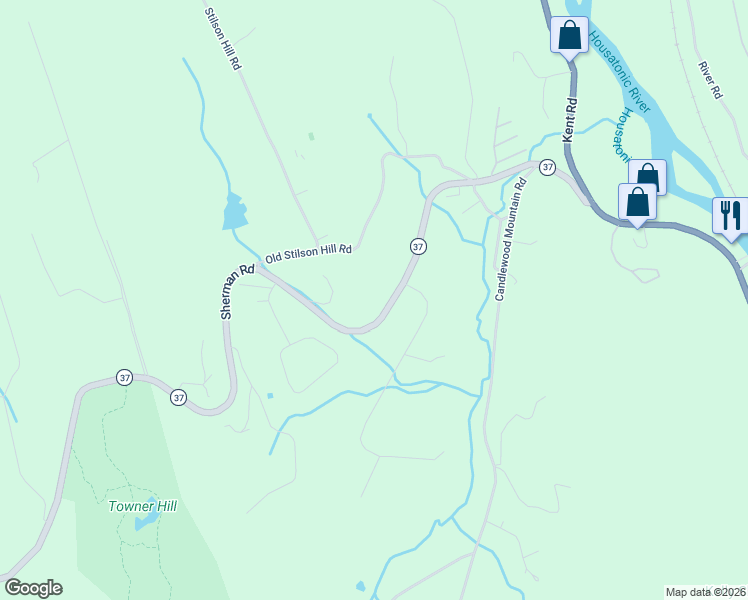 map of restaurants, bars, coffee shops, grocery stores, and more near 43 Old Stilson Hill Road in New Milford