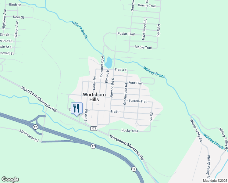 map of restaurants, bars, coffee shops, grocery stores, and more near 51 Firwood Road in Wurtsboro