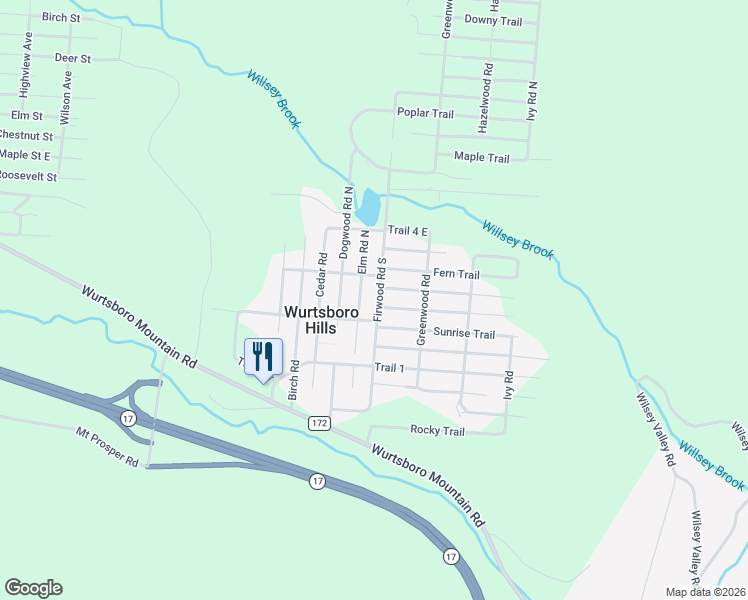 map of restaurants, bars, coffee shops, grocery stores, and more near 51 Firwood Rd in Wurtsboro