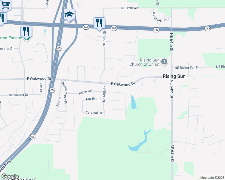 map of restaurants, bars, coffee shops, grocery stores, and more near 6016 Robin Road in Pleasant Hill