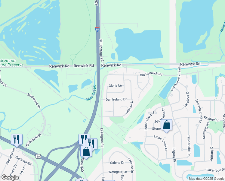 map of restaurants, bars, coffee shops, grocery stores, and more near 3111 Nantucket Drive in Joliet