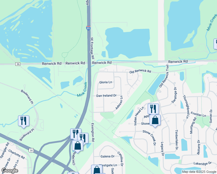 map of restaurants, bars, coffee shops, grocery stores, and more near 3012 Gloria Lane in Joliet