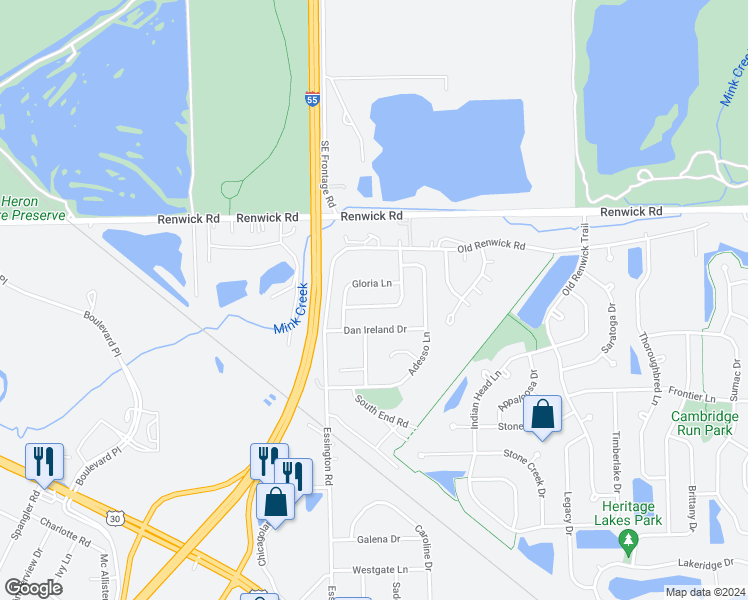 map of restaurants, bars, coffee shops, grocery stores, and more near 3105 Nantucket Drive in Joliet