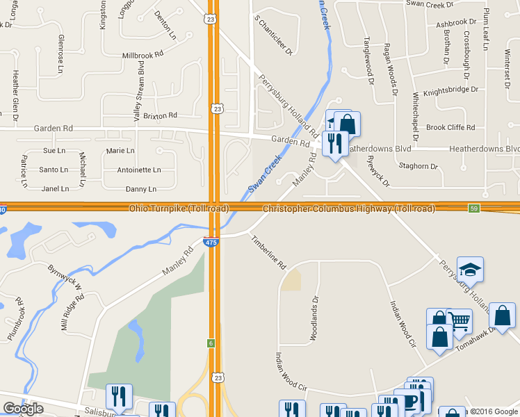map of restaurants, bars, coffee shops, grocery stores, and more near Ohio Turnpike in Maumee