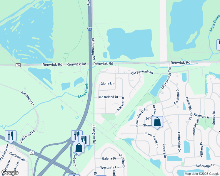 map of restaurants, bars, coffee shops, grocery stores, and more near 3012 Gloria Lane in Joliet