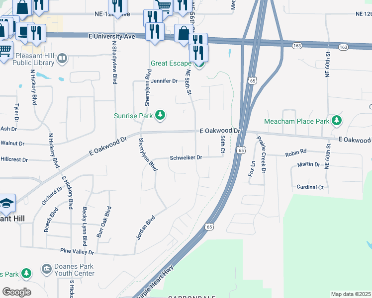 map of restaurants, bars, coffee shops, grocery stores, and more near 355 Williamson Ct in Pleasant Hill