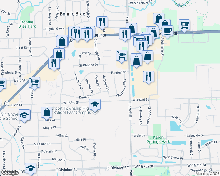 map of restaurants, bars, coffee shops, grocery stores, and more near 534 Jaquays Street in Lockport