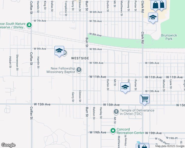 map of restaurants, bars, coffee shops, grocery stores, and more near 1076 Ralston Street in Gary