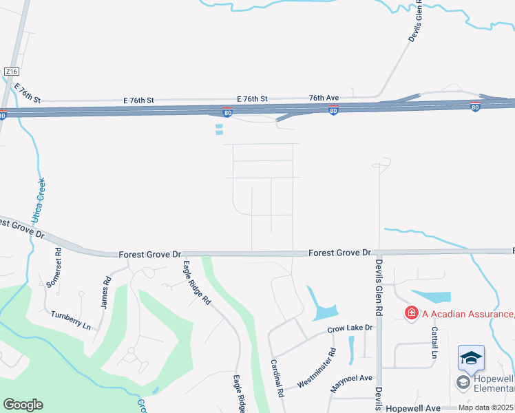 map of restaurants, bars, coffee shops, grocery stores, and more near Orchard Lane in Bettendorf